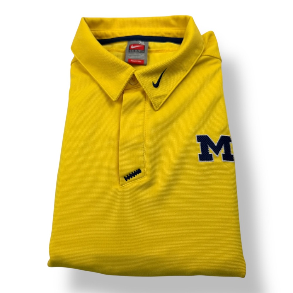 Nike Team Michigan Wolverines Football Polo Shirt Men XL Yellow Vintage Nike FIT